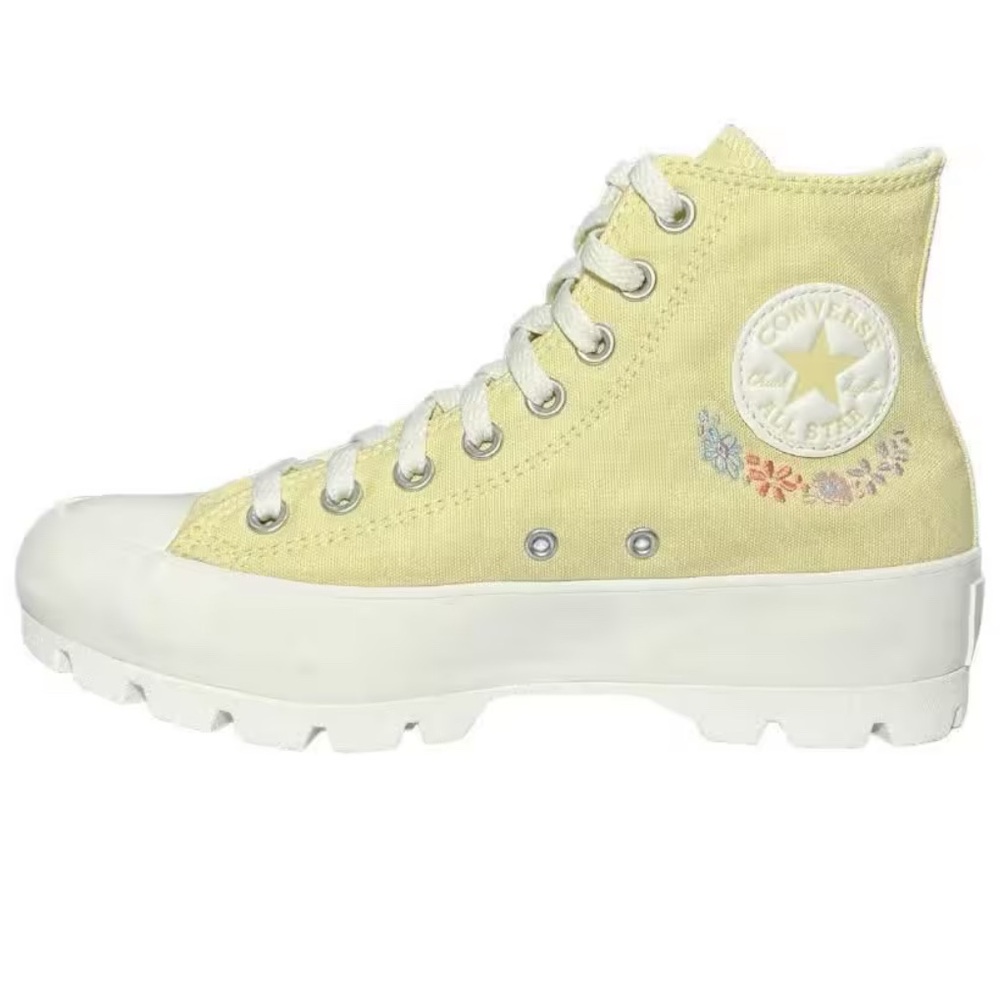 Converse Pastel Yellow Embroidered Lug Platform Chuck Taylor All-Star High-Tops